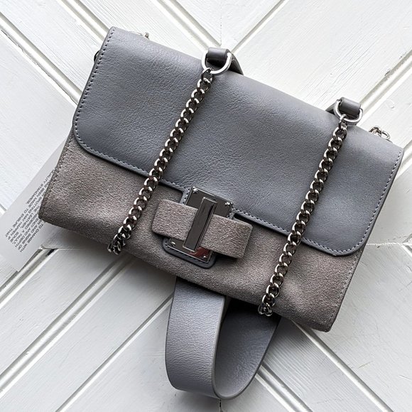 NWT HALSTON HERITAGE Gray Leather Suede Flap Crossbody - Picture 4 of 14